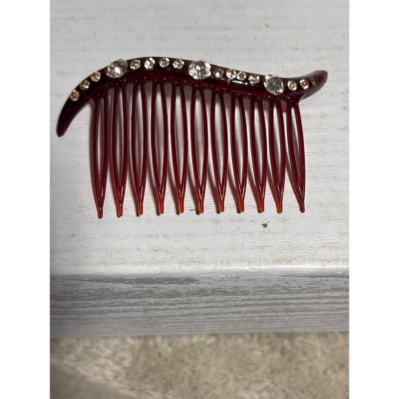 Vintage Hair Combs '40's Burgundy Swish Top Rhinestone Accents Hollywood Glam - Picture 3 of 9